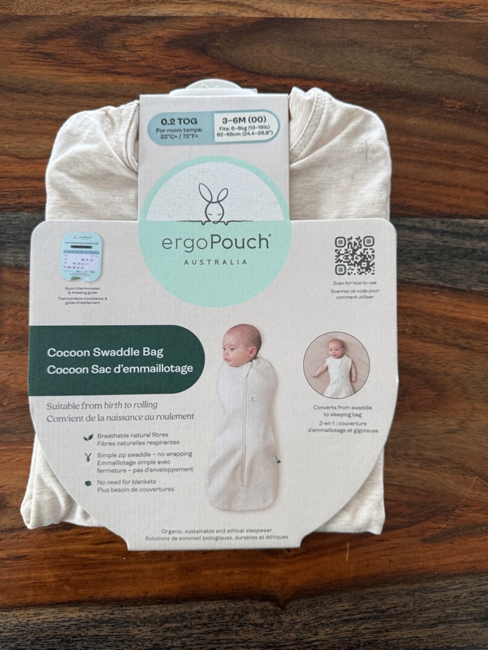 ergoPouch Kids Cocoon Swaddle Bag Sleep Sack - Cream (0.2 TOG)